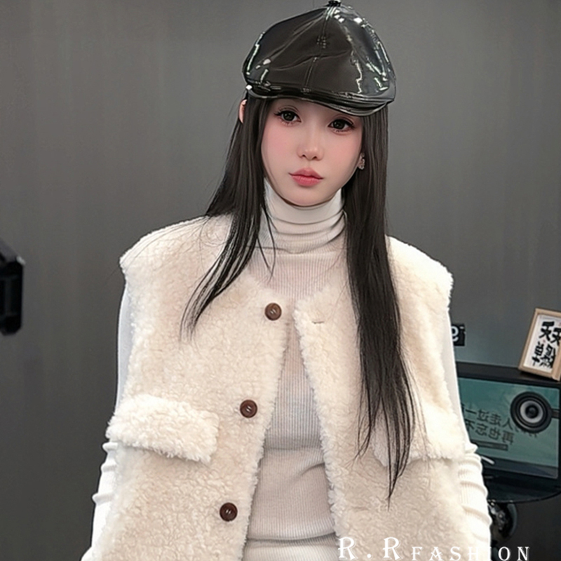 羊毛颗粒马甲女2025秋冬新款纯色单排扣圆领中长款外套无袖上衣