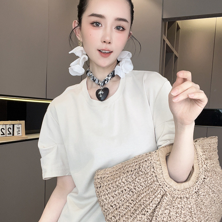 短袖连衣裙女2026夏季新款印花拼接T恤裙蕾丝下摆圆领半袖裙子