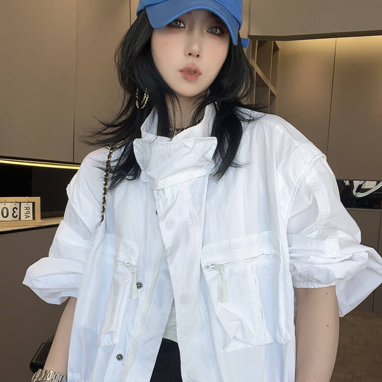 防晒外套女2026春季新款工装风中长款收腰立领防晒衣宽松长袖上衣
