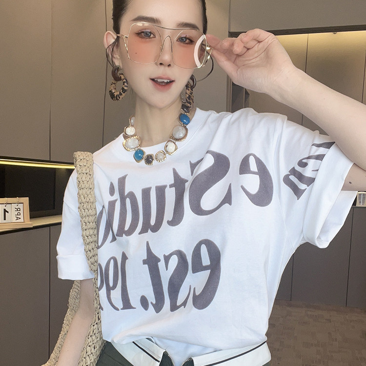 短袖腰封连衣裙女2026夏季新款欧洲站字母印花T恤裙半袖圆领裙子