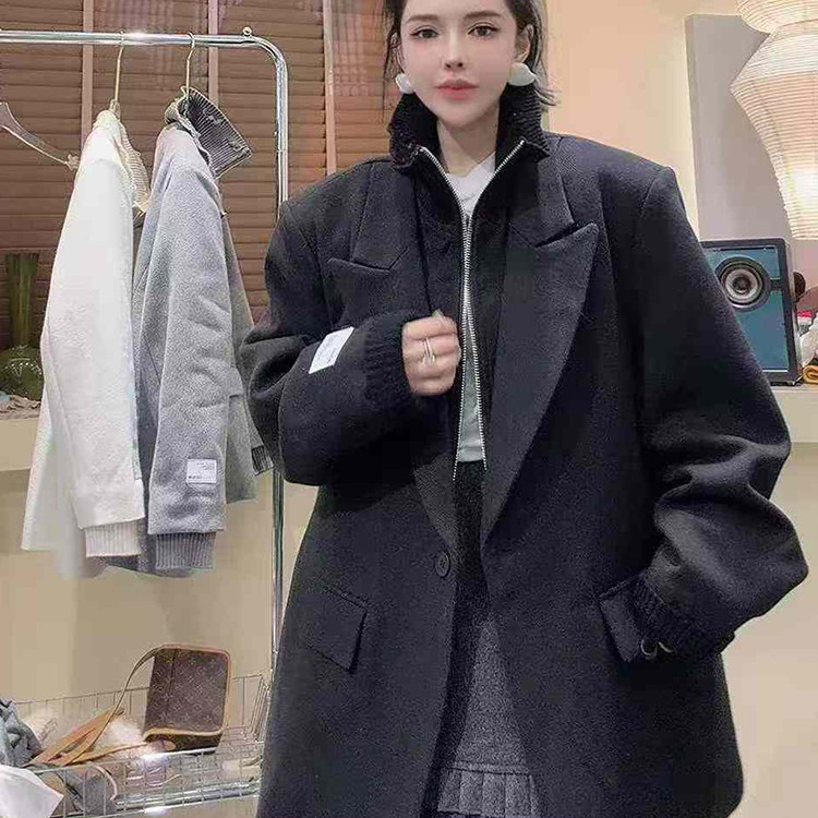 羽绒服女2025冬季新款中长款纯色羊绒外套针织拼接假两件长袖上衣