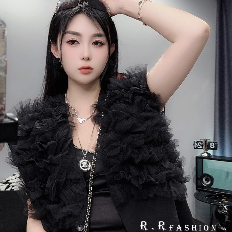 马甲女2024秋季网纱拼接