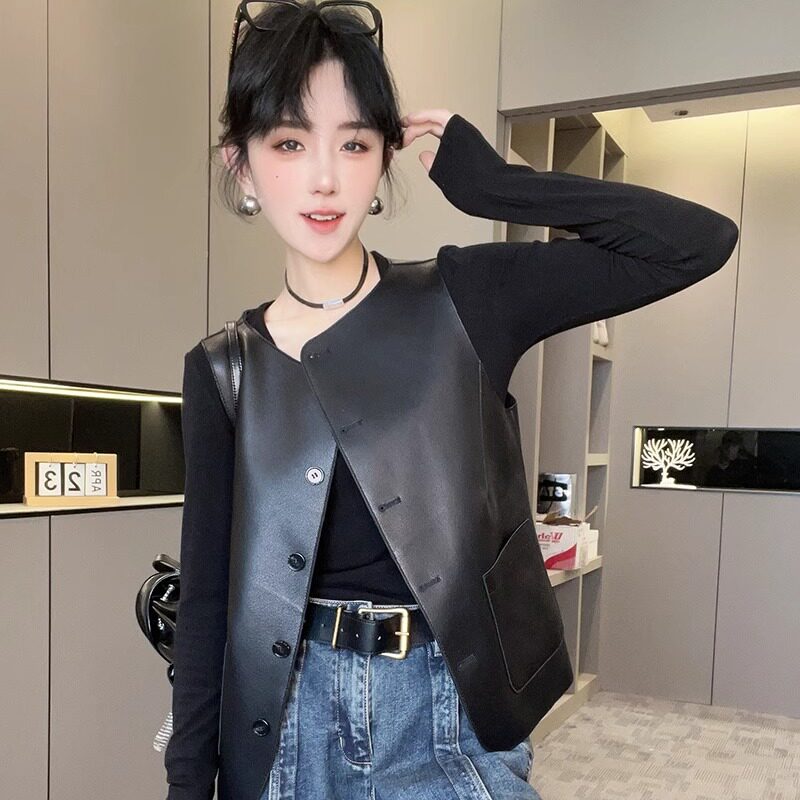 皮马甲女2024秋季新款纯色