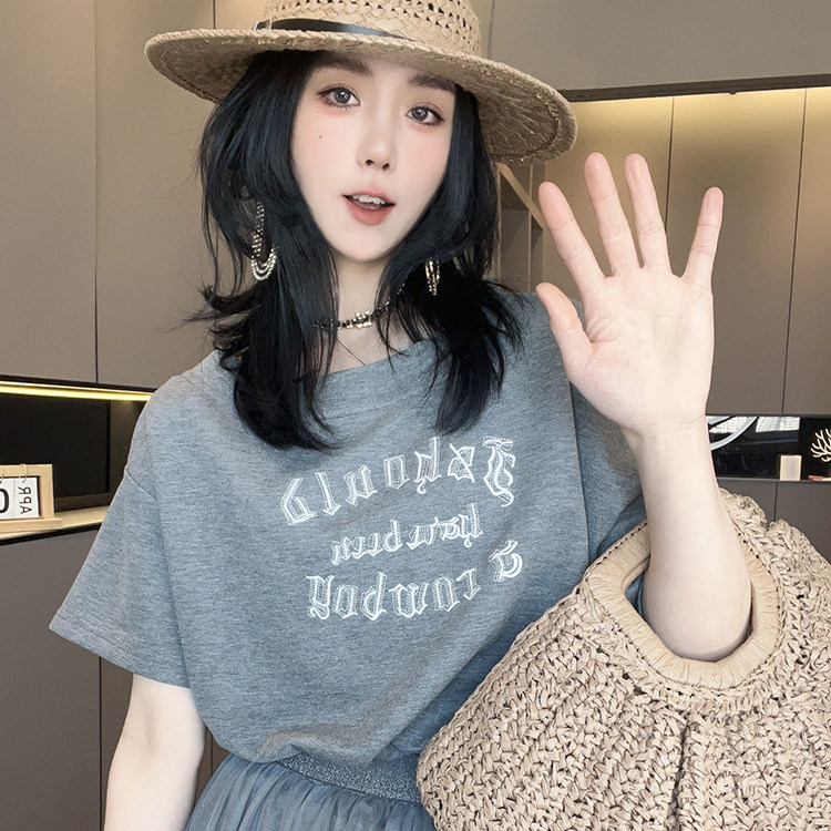 字母印花一字领露肩T恤裙纱裙长裙裙子套装两件套女2026夏季新款