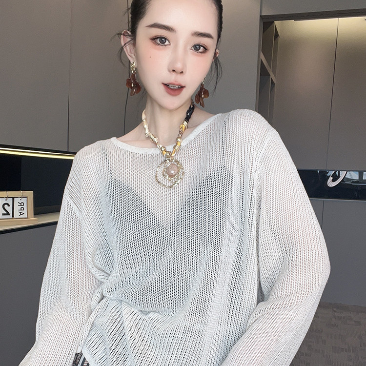 镂空针织衫女2026夏季新款欧洲站设计感宽松百搭薄款纯色长袖上衣