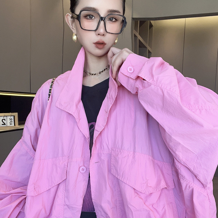 防晒外套女2026春季新款简约纯色中长款防晒衣立领大口袋长袖上衣