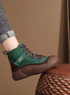 爆款轻便软底软面马丁靴2025秋冬新款复古百搭高帮鞋小众真皮女鞋