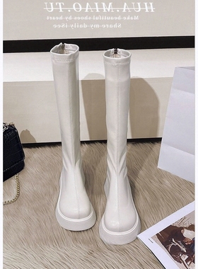 不过膝小个子长靴女2025年新款春秋季白色英伦风厚底高筒骑士靴