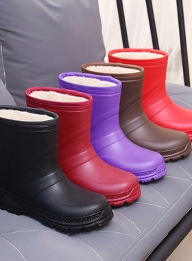 冬季保暖雨靴雪地靴女防水防滑中筒保暖加绒加厚韩版靴子学生棉鞋