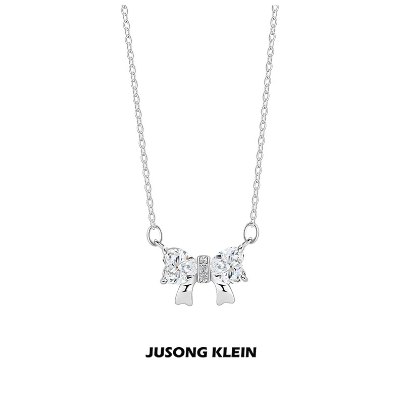 JUSONG KLEIN蝴蝶结项链轻奢大众设计感闪钻锁骨链项坠