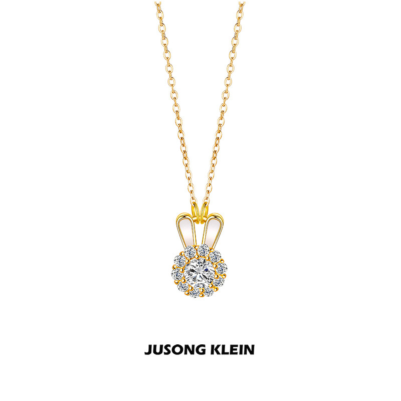 JUSONG KLEIN可旋转兔子项链女轻奢灵动闪钻小兔锁骨链