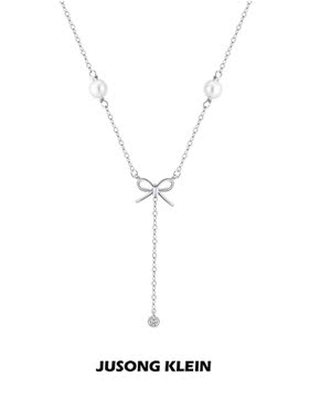 JUSONG KLEIN蝴蝶结项链女夏轻奢ins小众珍珠流苏锁骨链