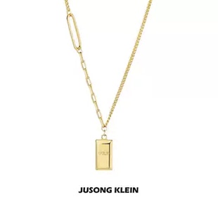 JUSONG KLEIN暴富小金砖项链女Gold小金条方块ins锁骨链