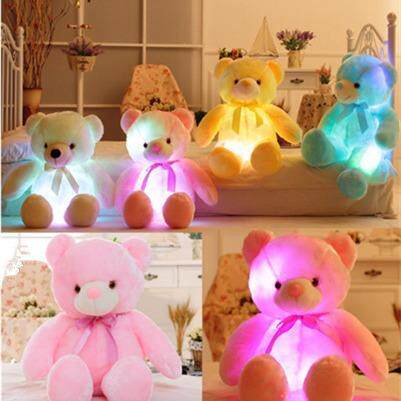 毛绒玩具领结款泰迪熊公仔 七彩发光熊创意玩具礼物小熊