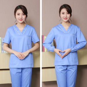 简菲爱韩版天蓝色洗手衣女短袖医生服手术服长袖刷手衣牙科工服男