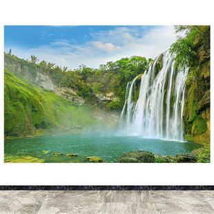 黄果树瀑布装饰画流水生财聚财招财风水墙贴壁画山水画自粘聚宝盆