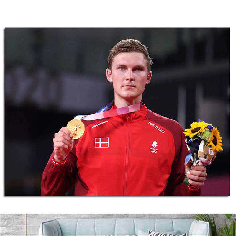 羽毛球明星海报制作安赛龙运动员海报房间卧室寝室背景墙贴画