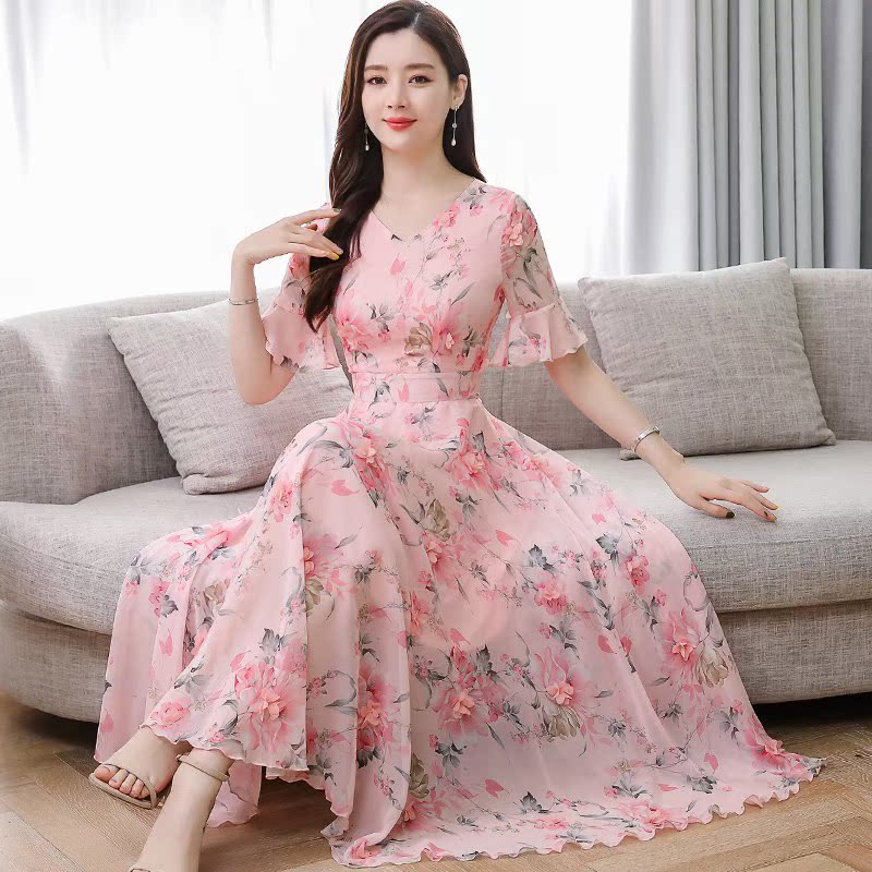 2019新款夏碎花雪纺连衣裙仙女裙子超仙甜美气质显瘦显高长裙长款热销0件假一赔十