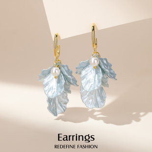 花瓣蓝色耳饰女耳钉夏天耳环2025新款爆款高级感轻奢度假风耳坠