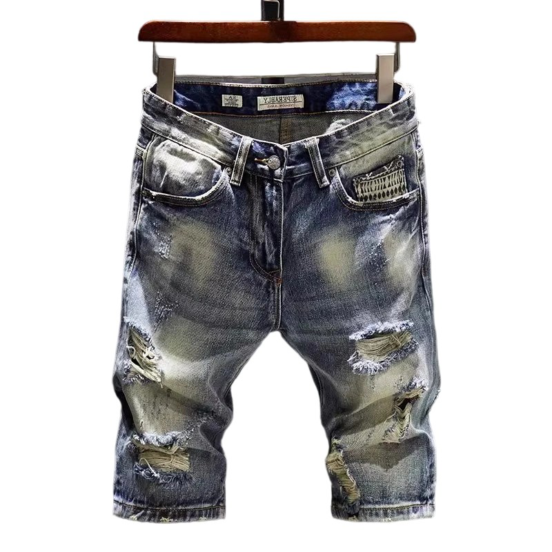 夏季薄款美式设计感破洞乞丐风牛仔短裤男2026新款潮流百搭五分裤