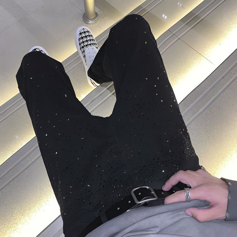 烫钻满天星牛仔裤男网红同款新款超火ins精神小伙百搭修身长裤潮
