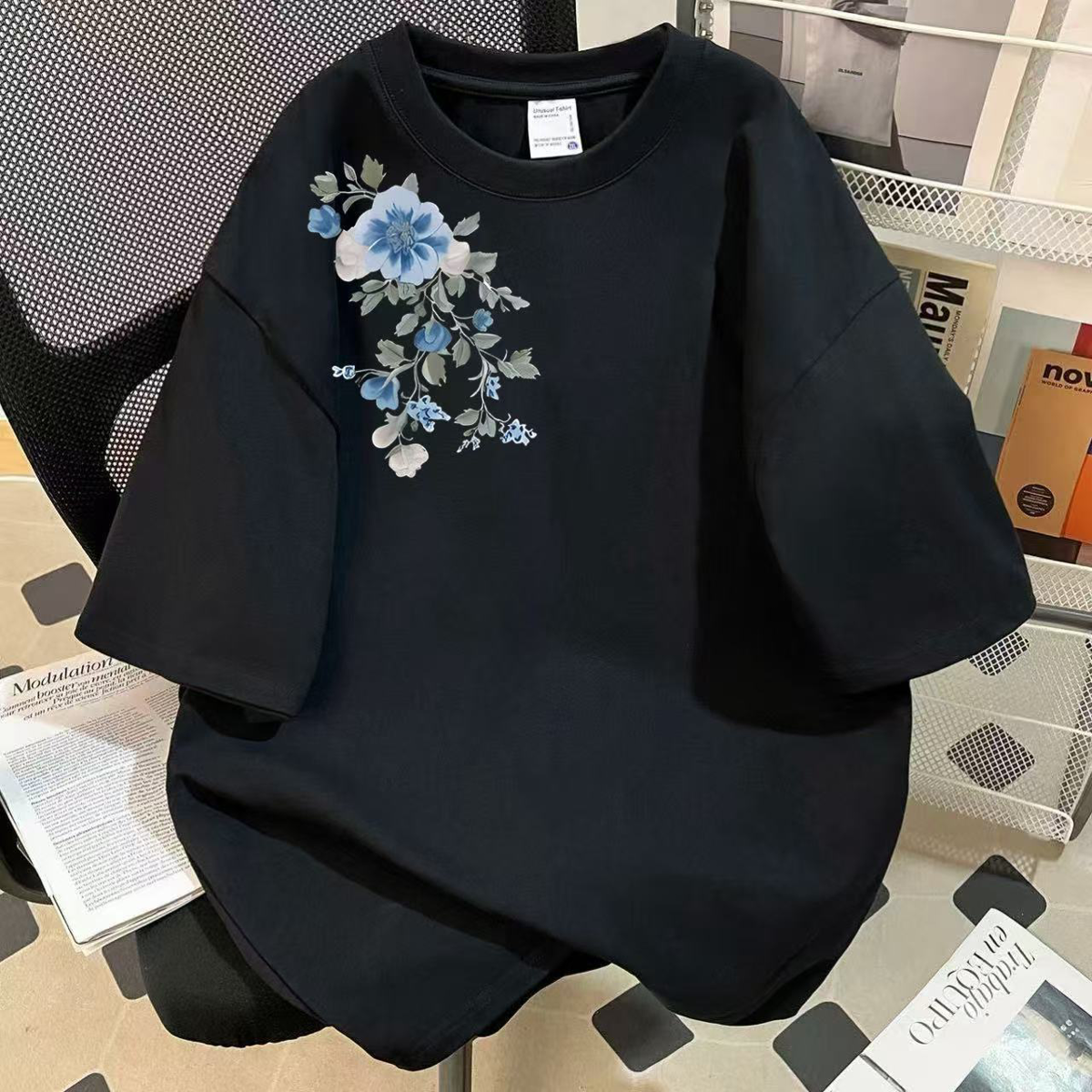 国潮宽松高级感ins简约短袖t恤男女夏季纯棉外搭洋气上衣