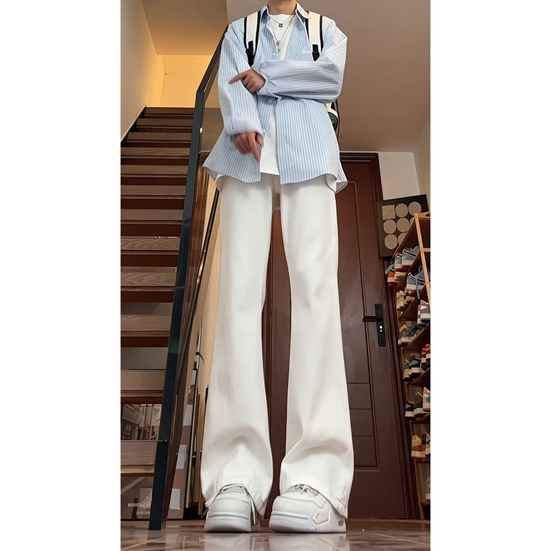 cleanfit白色弯刀牛仔裤款高个子加长vibe裤子直筒不贴腿微喇裤