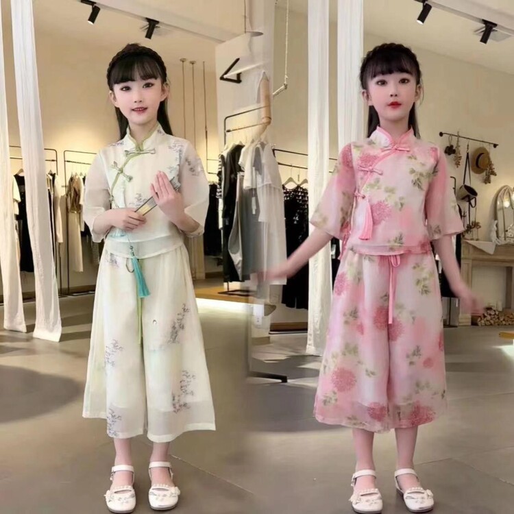 女童夏季汉服短袖七分裤套装