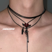 CHEALIMPID .多层暗黑十字架爱心项链小众设计高级朋克轻奢锁骨链