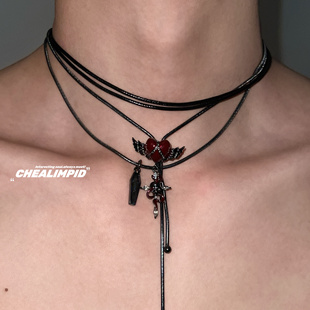 CHEALIMPID/.多层暗黑十字架爱心项链小众设计高级朋克轻奢锁骨链