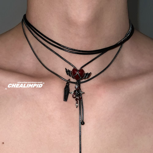 CHEALIMPID/.多层暗黑十字架爱心项链小众设计高级朋克轻奢锁骨链