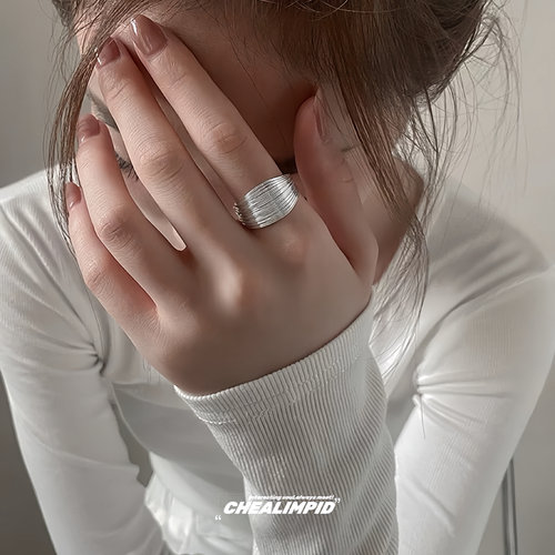 CHEALIMPID/.极简线圈缠绕金属质感戒指小众设计男女潮开口食指戒