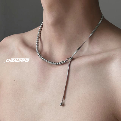 圆珠链抽拉设计项链钛钢男女同款