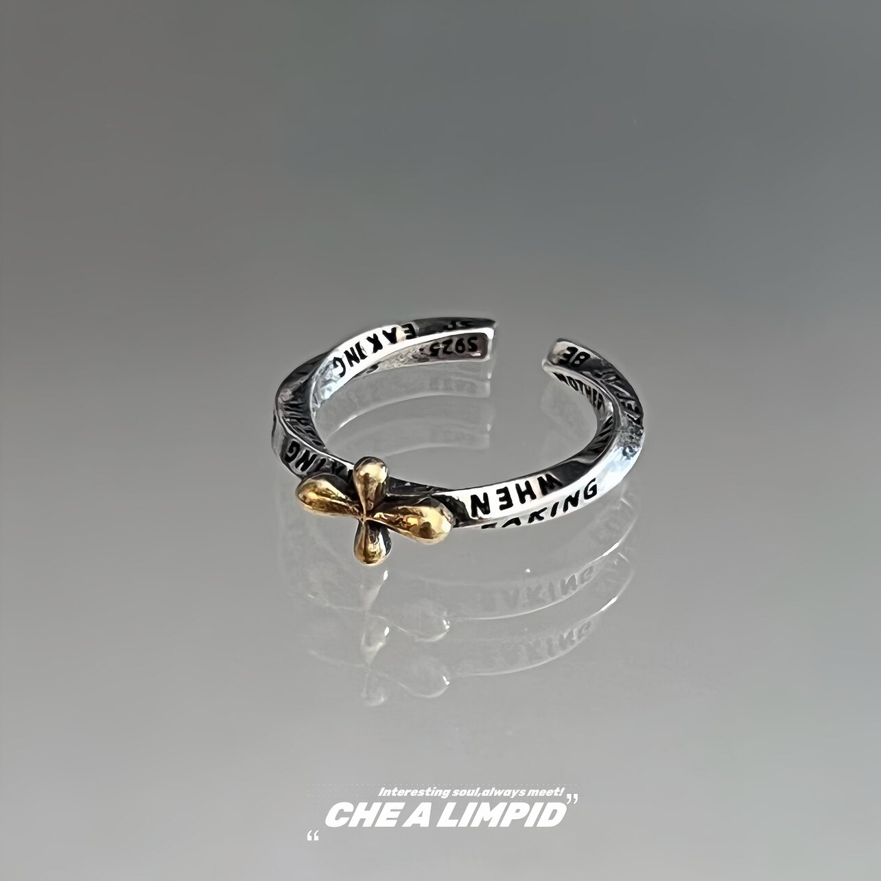 CHEALIMPID|.LOVE CROSS TWIST RING VINTAGE DISTRESSED NICHE DESIGN HIP HOP OPEN RING