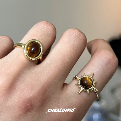 CHEALIMPID/.复古美拉德虎眼石戒指小众设计高级感男女潮开口指环