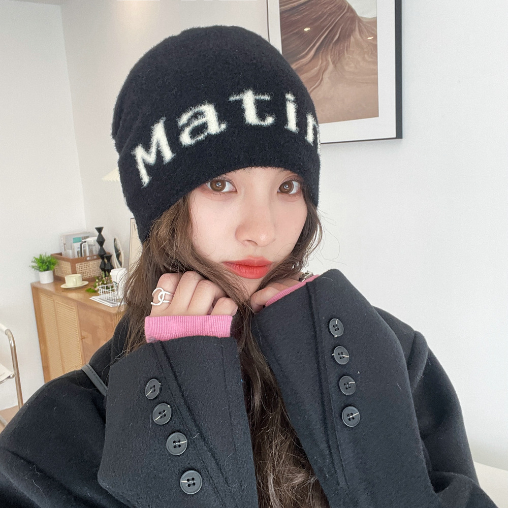 欧美新款秋冬男女毛线帽冷帽个性字母Matin套头针织帽子护耳保暖