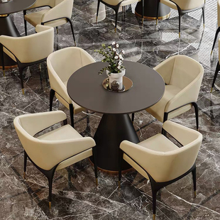 意式极简酒店大堂会客洽谈桌椅组合轻奢商务休息区接待休闲小圆桌