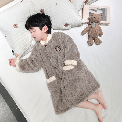 男童珊瑚绒睡袍秋冬装开衫中长款