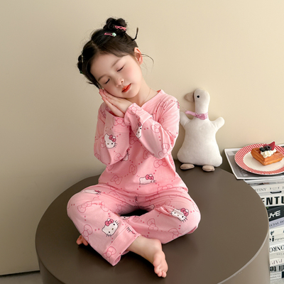 纯棉Kitty猫长袖~秋衣睡衣套装