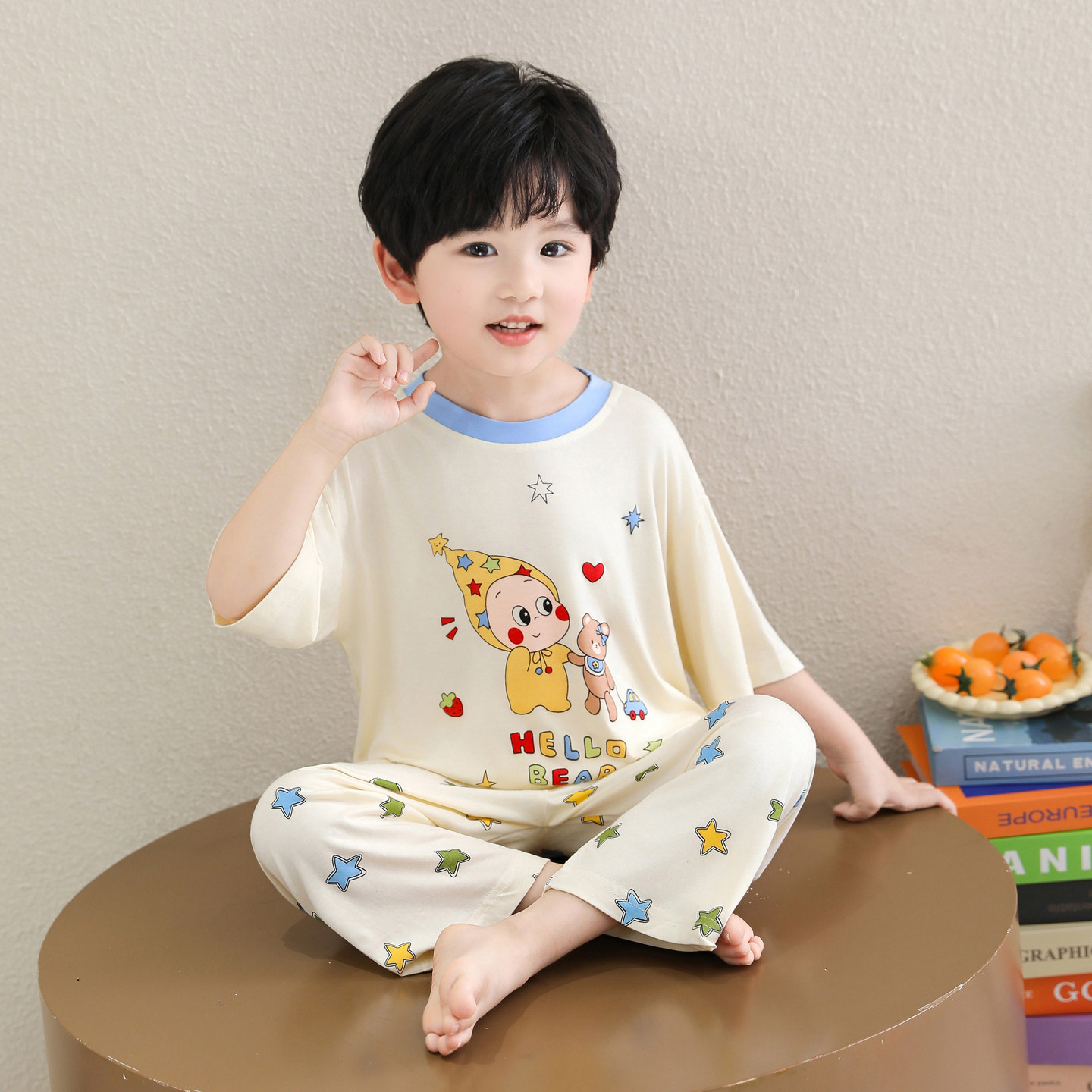 莫代尔睡衣男儿童春夏季薄款2026新款7岁8宝宝小孩秋星星人空调服