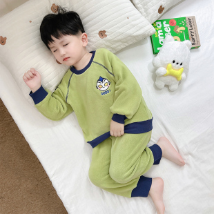 奥粒绒男童睡衣2025新款秋冬季法兰绒珊瑚加绒厚宝宝家居服奥特曼