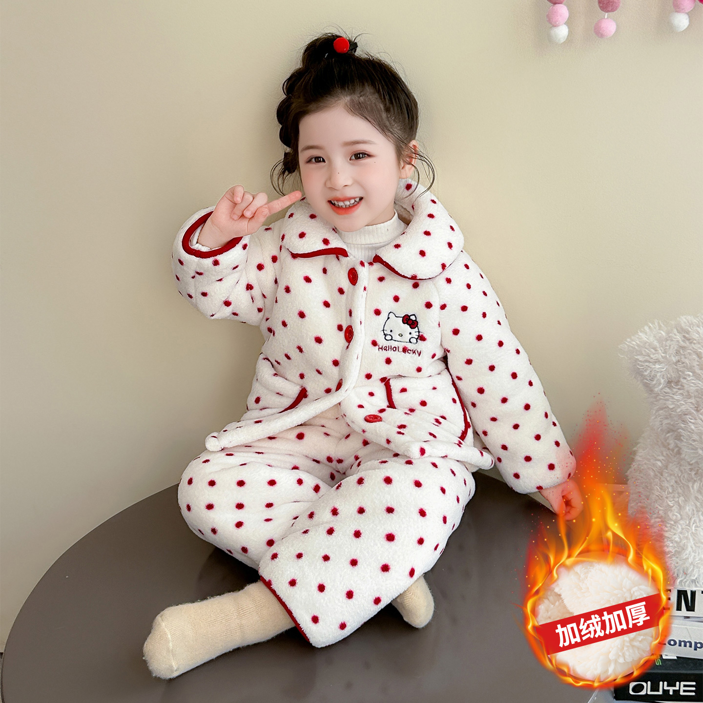三层夹棉加厚法兰绒~Kitty猫冬季