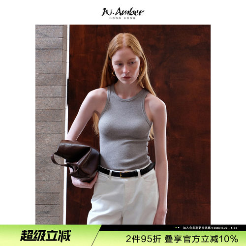 W.Amber美式圆领运动风工字背心女夏季新款白色打底外穿吊带上衣