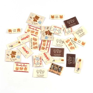 可爱小熊图案标签服装 手工制作折边布标DIY布贴服饰标签20个