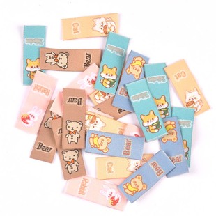 头饰服装衣服领标卡通动物图案折边布标DIY橡皮筋发饰标签50个/包