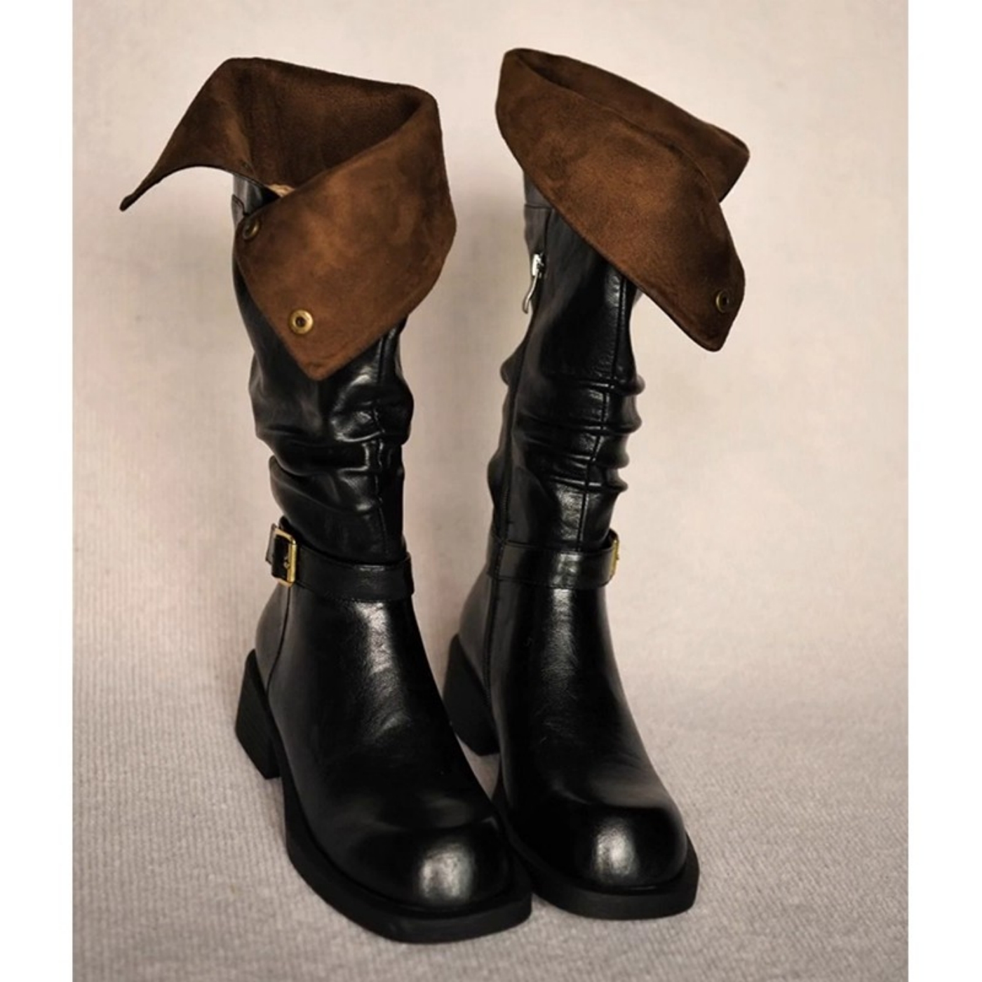 西部牛仔靴女两穿显瘦粗跟骑士靴