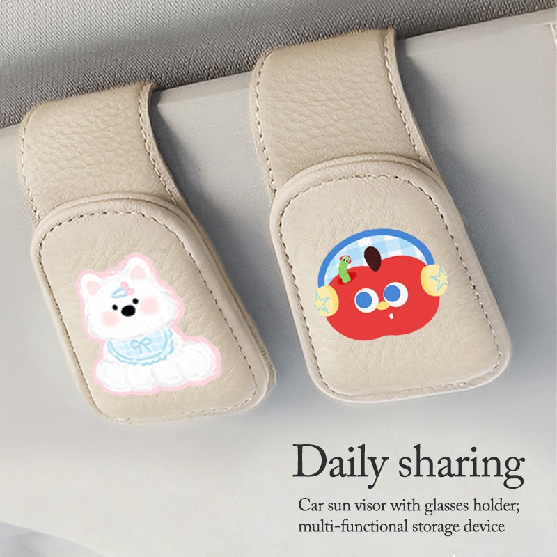 新款可爱车载眼镜夹萨摩耶汽车遮阳板磁吸墨镜夹盒女车内装饰摆件,淘宝优惠券,粉丝福利购,淘宝优惠卷