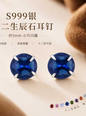 S999银十二生辰石耳钉