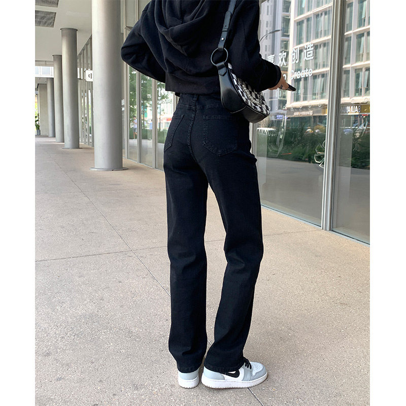 PEAR-SHAPED LARGE SIZE WOMENS ELASTIC DENIM STRAIGHT SPRING AND AUTUMN FAT SISTER MM HIGH WAIST LOOSE AND THIN LONG PANTS 200 CATTIES