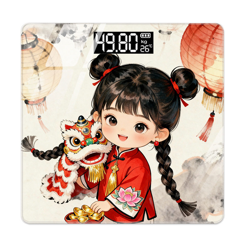 卡通福娃舞龙狮体重秤家用精准电子体脂称重计充电人体专用高精度